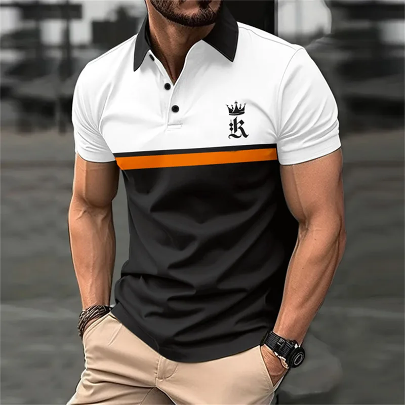 Men'S Fashion Golf Clothing - Grappige 3D-letterstreep print polo T-shirt voor