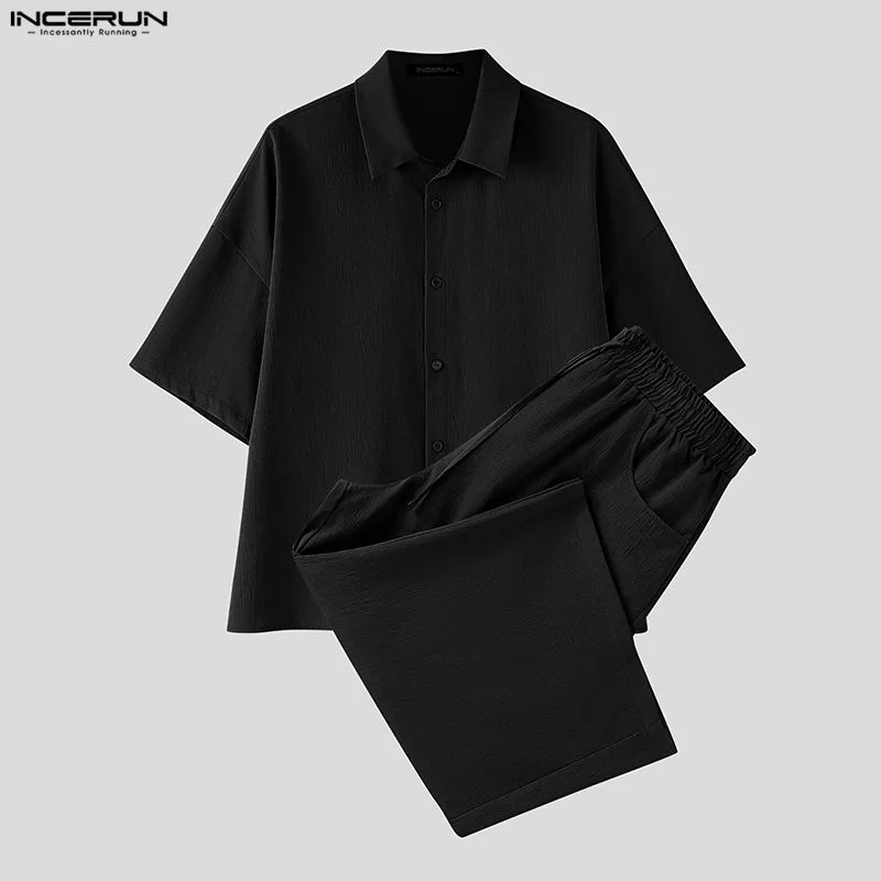 Men'S Fashion For 2026 - INCERUN Heren Sets Effen Kraag Korte