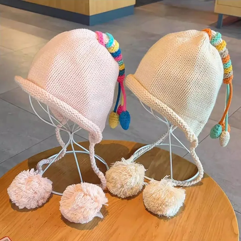 Beanie Winter Hat - Regenboog Staart Kinderen Gehoorbescherming Hoed Winter