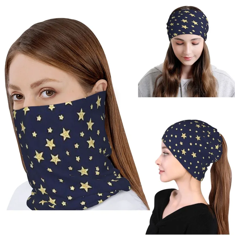 Beanie Winter Hat - Marineblauwe hemel en sterren print bandana