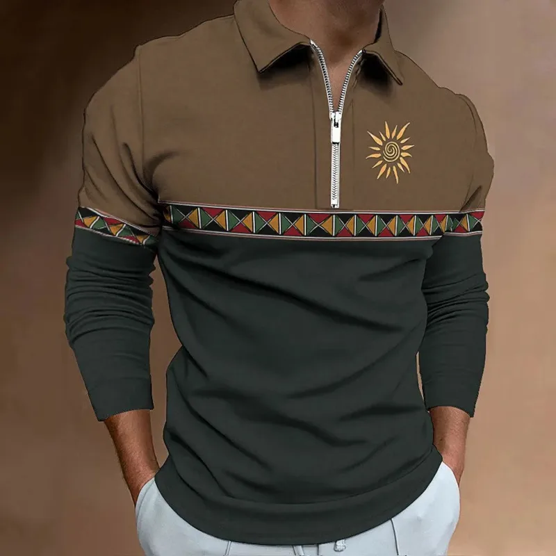 Men'S Fashion Golf Clothing - Herenpoloshirts Retro Color Blocking Print Mode