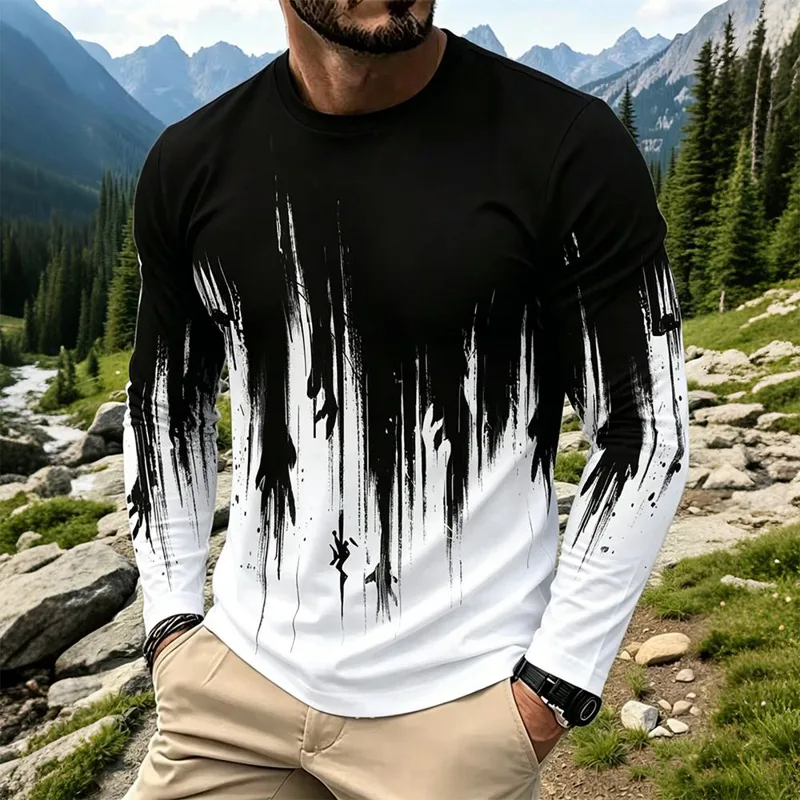 Men'S Tops Fashion - Herentrui met gradiënt inktspatprint, lange mouwen,