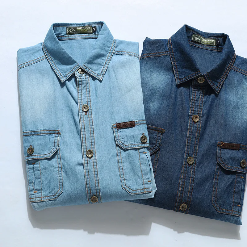 Nieuwe mode heren lichtblauwe  - Jeans Shirt Fashion For Men recensie en prijs