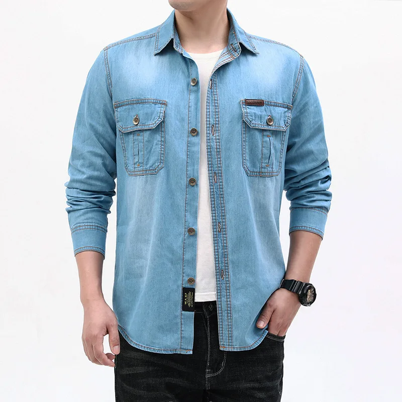 Nieuwe mode heren lichtblauwe  - Jeans Shirt Fashion For Men recensie en prijs
