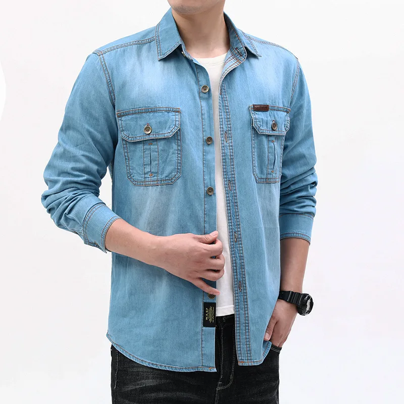 Nieuwe mode heren lichtblauwe  - Jeans Shirt Fashion For Men recensie en prijs