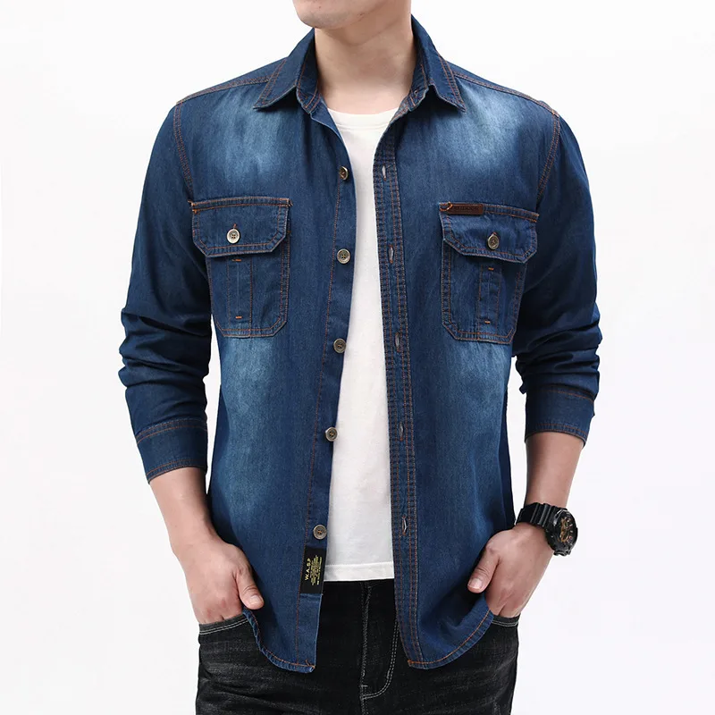 Nieuwe mode heren lichtblauwe  - Jeans Shirt Fashion For Men recensie en prijs